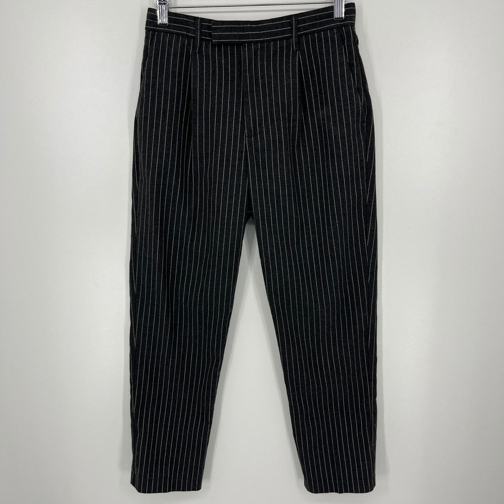 Topman Mens Pinstripe Tapered Pleated Dress Pants Charcoal Grey W30 Fits Small